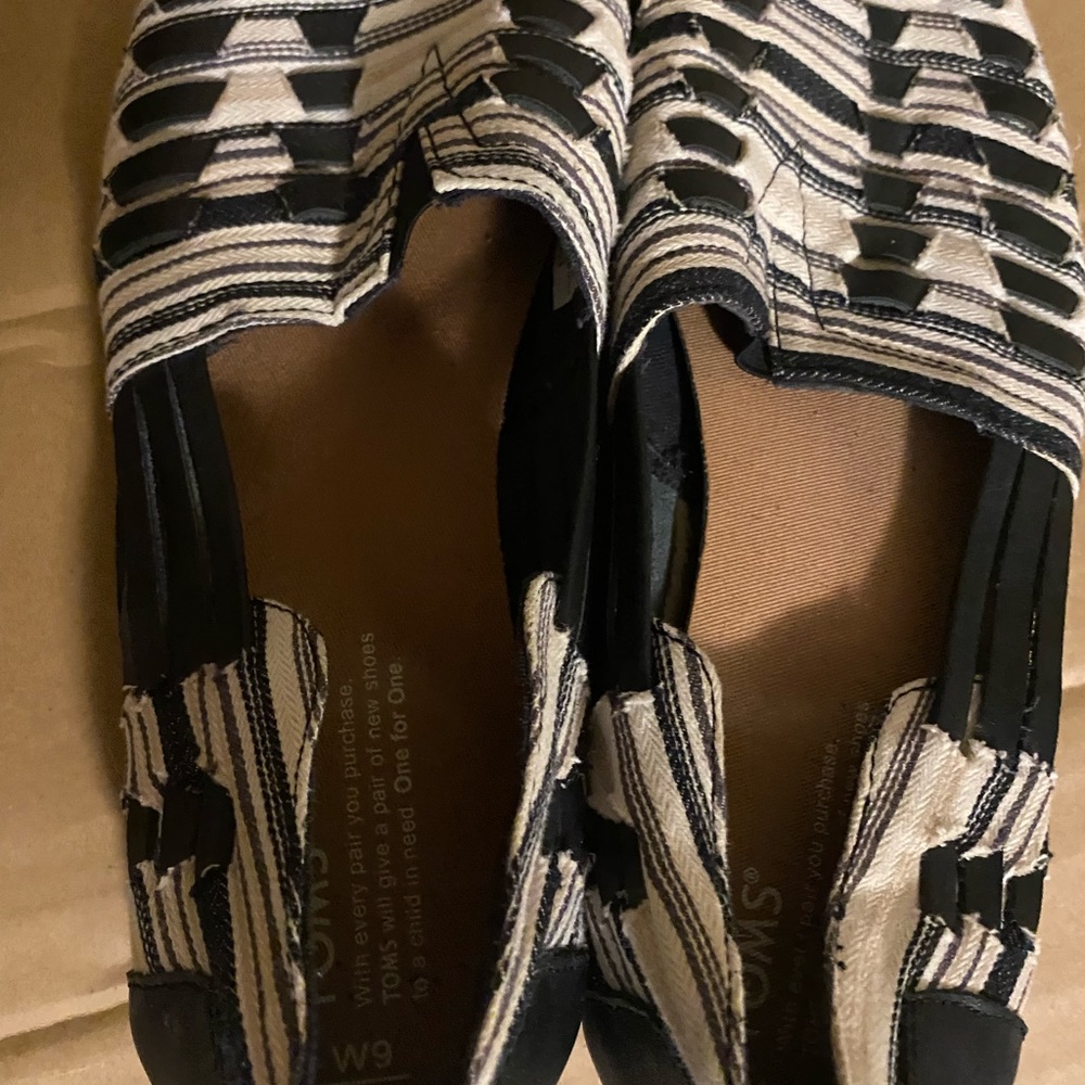 TOMS Women's Striped Slip-On Shoes in Black and White